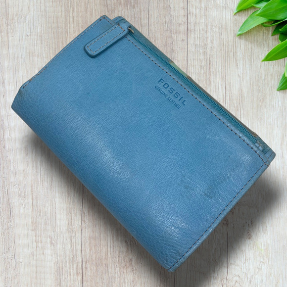 Vintage Fossil Blue Patchwork Leather Bifold Wallet ID Coin Pouch Cards Bills - Picture 4 of 6